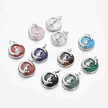 Natural & Synthetic Mixed Stone Kitten Pendants G-J386-B-1