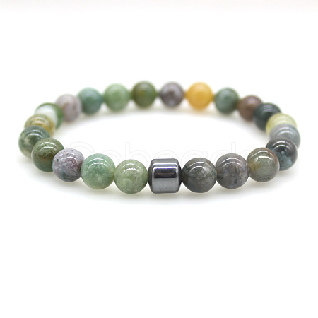 Natural Indian Agate Round Beaded Stretch Bracelets for Men Women FS-WG77712-07-1