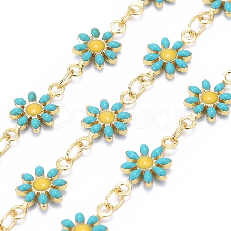 Handmade Brass Enamel Link Chains X-CHC-I035-13G-03-1