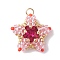 TOHO Seed Beads Pendants, Beaded Star Pendants, Pink, 18x19.5x6.5mm, Hole: 2.5mm