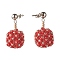 TOHO Japanese Seed Beads Dangle Stud Earrings, with Brass Ear Nuts, Crimson, 28mm, Pin: 0.8mm