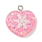 Acrylic Pendant, with Iron Findings, Glitter, Valentine Heart with Snowflake, Pink, 20.5x20x6.5mm, Hole: 2mm