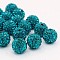 Grade A Rhinestone Beads, Pave Disco Ball Beads, Resin and China Clay, Round, Dark Cyan, PP11(1.7~1.8mm), 12mm, Hole: 1.5mm