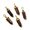 Natural Tiger Eye Pointed Pendants, Faceted, with Golden Tone Brass Findings, Lead free & Cadmium Free, Bullet, 27~30x9~10x7~8mm, Hole: 4x3mm