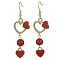 Dyed Natural Mashan Jade Dangle Earrings, Alloy Enamel Heart Long Drop Earings with 304 Stainless Steel Pins for Valentine's Day, Dark Red, 58x18mm