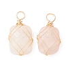 Natural Rose Quartz Copper Wire Wrapped Pendants PALLOY-JF02131-03-1