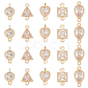 BENECREAT 20Pcs 5 Styles Brass Pave Clear Cubic Zirconia Connector Charms KK-BC0012-48-1