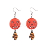 Synthetic Turquoise Pumpkin Dangle Earrings with Seed Beaded EJEW-TA00237-1