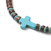 Cross Natural Coconut & Synthetic Turquoise Beads Stretch Bracelets for Men BJEW-JB11389-01-3