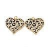 Heart with Leopard Print Pattern Brass Micro Pave Clear Cubic Zirconia Charms KK-G435-35G-2