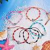 Natural Cowrie Shell & Tree & Turtle & Wave Link Bracelets Set BJEW-SW00030-2