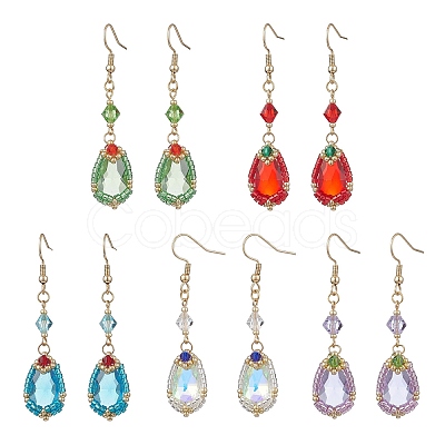 Handmade Glass Seed Beads Teardrop Dangle Earrings EJEW-MZ00576-1