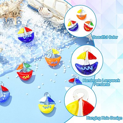 6Pcs 6 Colors Handmade Lampwork Pendants LAMP-CJ0003-03-1