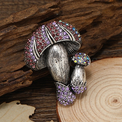 Mushroom Rhinestone Brooch Pin PW-WGEBA46-01-1