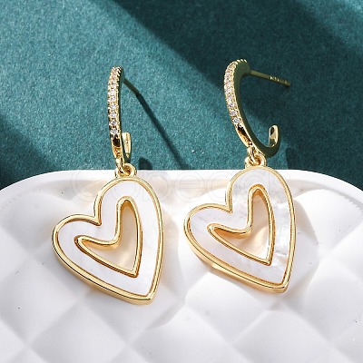 Heart Brass Micro Pave Clear Cubic Zirconia Dangle Stud Earrings KK-D363-12C-G-1