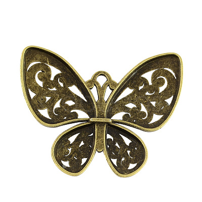 Tibetan Style Alloy Filigree Butterfly Pendants TIBEP-S282-AB-FF-1
