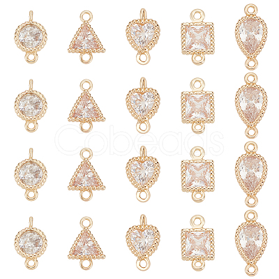 BENECREAT 20Pcs 5 Styles Brass Pave Clear Cubic Zirconia Connector Charms KK-BC0012-48-1