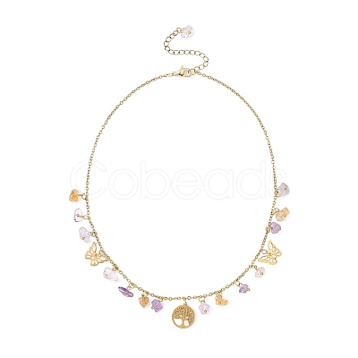 304 Stainless Steel Tree of Life and Nuggets Natural Ametrine Pendant Bib Necklaces for Women NJEW-JN05665-1