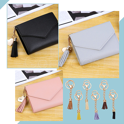 12Pcs 6 Colors Faux Suede Tassels Pendant Keychain KEYC-WR0001-30G-1