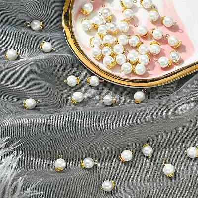 50Pcs 5 Styles Grade A Rainbow Plated Shell Pearl Round Charms FIND-CJ0001-48-1