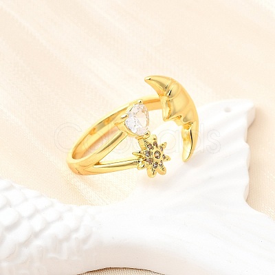Ocean Theme Brass Micro Pave Cubic Zirconia Cuff Rings for Women RJEW-F184-17C-G-1