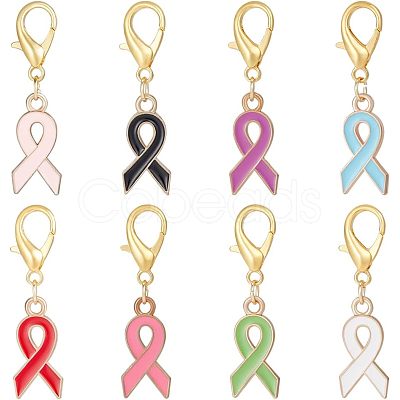 Nbeads Alloy Enamel Awareness Ribbon Pendant Decorations AJEW-NB0003-74-1