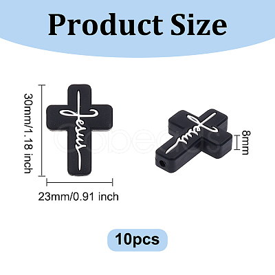 Olycraft 10Pcs Cross with Word Jesus Silicone Beads SIL-OC0001-21-1