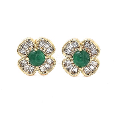 Brass Micro Pave Clear Cubic Zirconia Stud Earrings EJEW-G415-02E-G-1