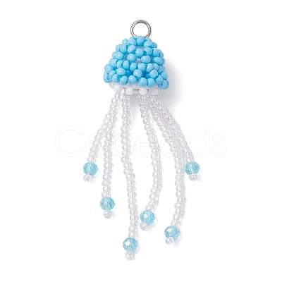 Glass Seed Beaded Jellyfish Pendants PALLOY-MZ00660-04-1