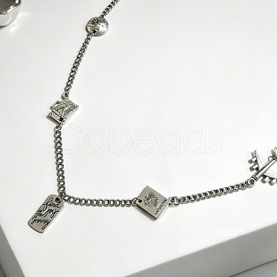 Vintage Alloy Iron Passport Airplane Multi Pendant Necklaces for Women WG98A05-01-1