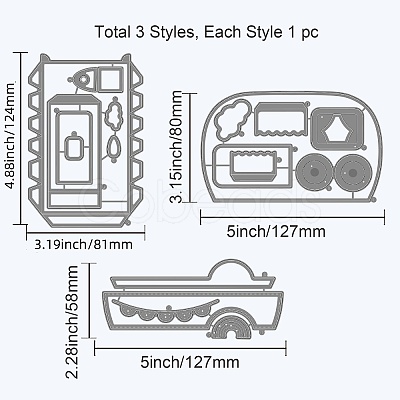 3Pcs 3 Styles Carbon Steel Cutting Dies Stencils DIY-WH0309-569-1