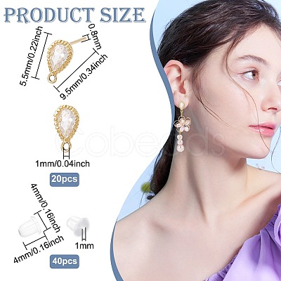 20Pcs Brass Micro Pave Clear Cubic Zirconia Stud Earring Findindgs KK-BC0009-88-1