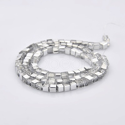 Half Plated Clear Glass Faceted Cube Beads Strands GLAA-A031-6mm-HP02-1