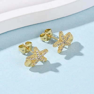 Brass Micro Pave Clear Cubic Zirconia Earrings EJEW-D328-03G-02-1