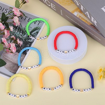 6Pcs 6 Style Polymer Clay Heishi Surfer Stretch Bracelets Set BJEW-SW00120-1