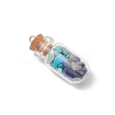 5Pcs 5 Styles Clear Glass Wishing Bottle with Mixed Gemstone Chip Inside Pendants PALLOY-JF04164-1
