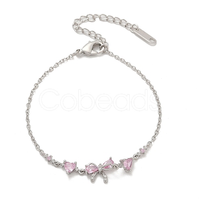 Brass Micro Pave Cubic Zirconia Link Bracelets BJEW-Z122-01P-1