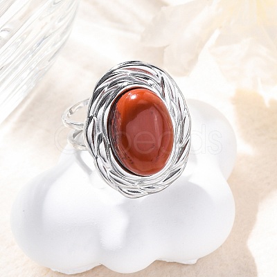 Oval Natural Red Jasper Finger Rings RJEW-M063-01P-12-1