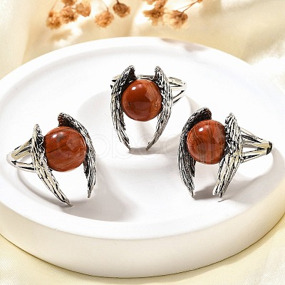 Natural Red Jasper Wings Adjustable Rings RJEW-K241-04AS-10-1