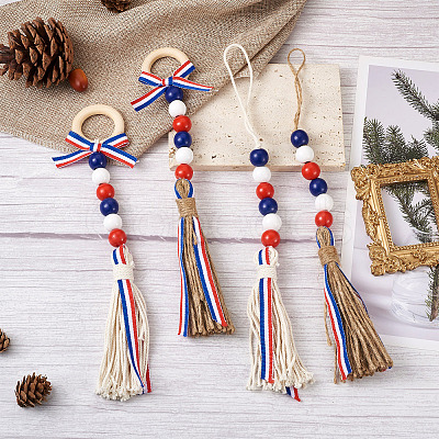 4Pcs 2 Style Independence Day Theme Hemp Rope Tassels Pendant Decorations HJEW-CF0001-19-1