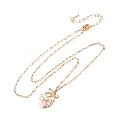Brass Enamel Bowknot Angel Heart Photo Locket Pendant Necklaces for Women KK-CBAF5B9-03G-1