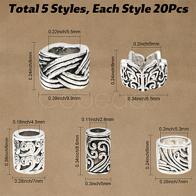 100Pcs 5 Styles Tibetan Style Alloy European Beads FIND-SP0020-72-1
