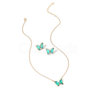 Butterfly Acrylic Rhinestone with Iron Pendant Necklaces & Stud Earrings Sets for Women WGFFCAF-02-1