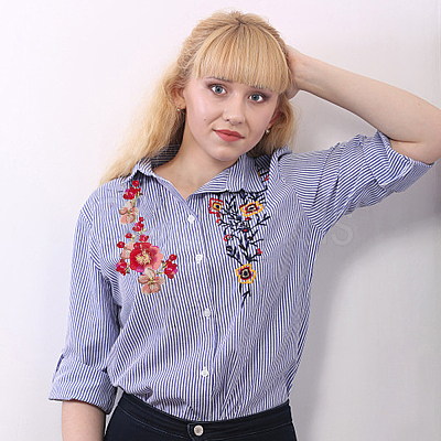 2Pcs 2 Colors Flower Pattern Polyester Computerized Embroidery Cloth Sew on Appliques PATC-NB0001-13B-1