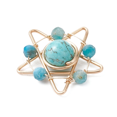 Synthetic Turquoise & Faceted Natural Apatite Copper Wire Wrapped Pendants PALLOY-TA00368-05-1