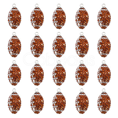 20Pcs Rugby Polymer Clay Rhinestone Pendants PALLOY-OC00050-1