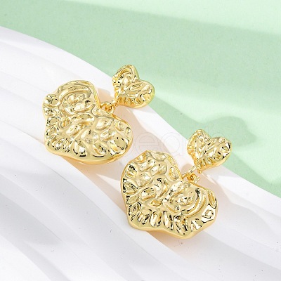 Hammered Heart Brass Dangle Stud Earrings LS-EJEW-R025-23G-1