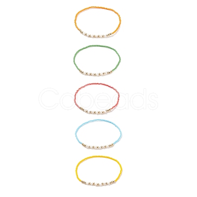 Natural Pearl & Glass Seed & Brass Beaded Stretch Bracelet for Women BJEW-JB08977-1