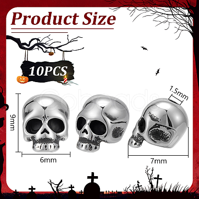 10Pcs Halloween 304 Stainless Steel Beads STAS-UN0064-08-1