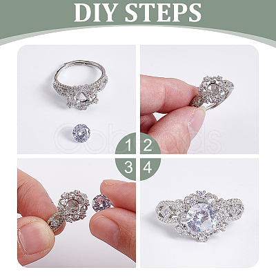 5Pcs 5 Styles Adjustable Brass Micro Pave Clear Cubic Zirconia Ring Components KK-WR0001-86-1